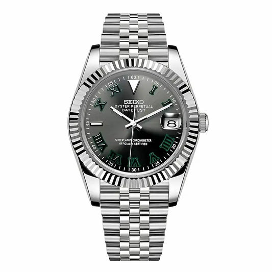 Seiko mod watch with silver metal bracelet on a white background seiko mod labs