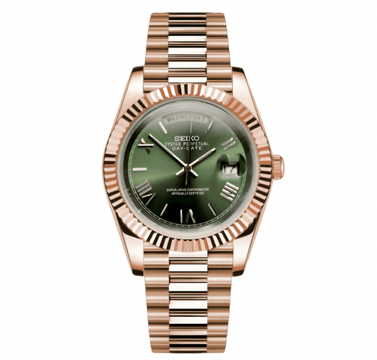 Seikojust Day Date - Rose Gold & Mint Green - Seiko Mod Labs