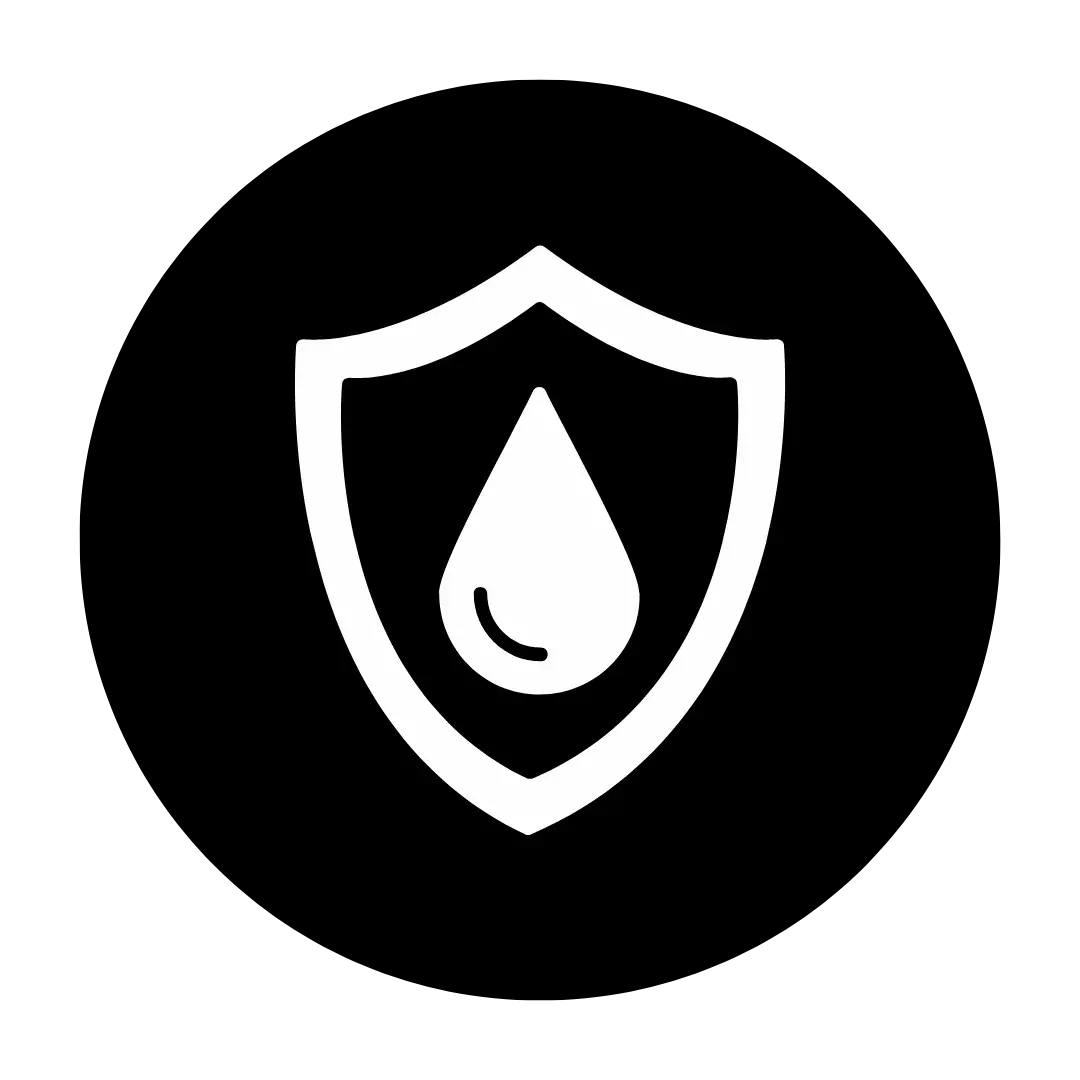White shield icon with a droplet inside a black circle on a white background seiko mod water resistance upgrade symbol
